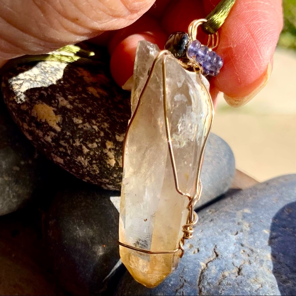Citrine Crystal with Tourmaline & Iolite Beads